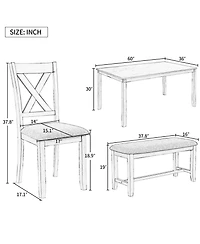 Casainc 6 Piece Wooden Dining Table Set with 4 Fabric Chairs and Bench for Kitchen or