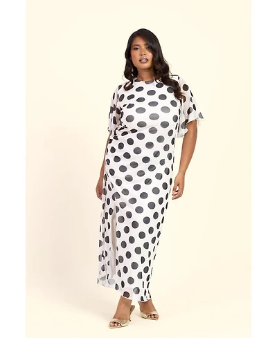 Fashion-szn Curve Women's Large Polka Dot Ruched Side Maxi Dress