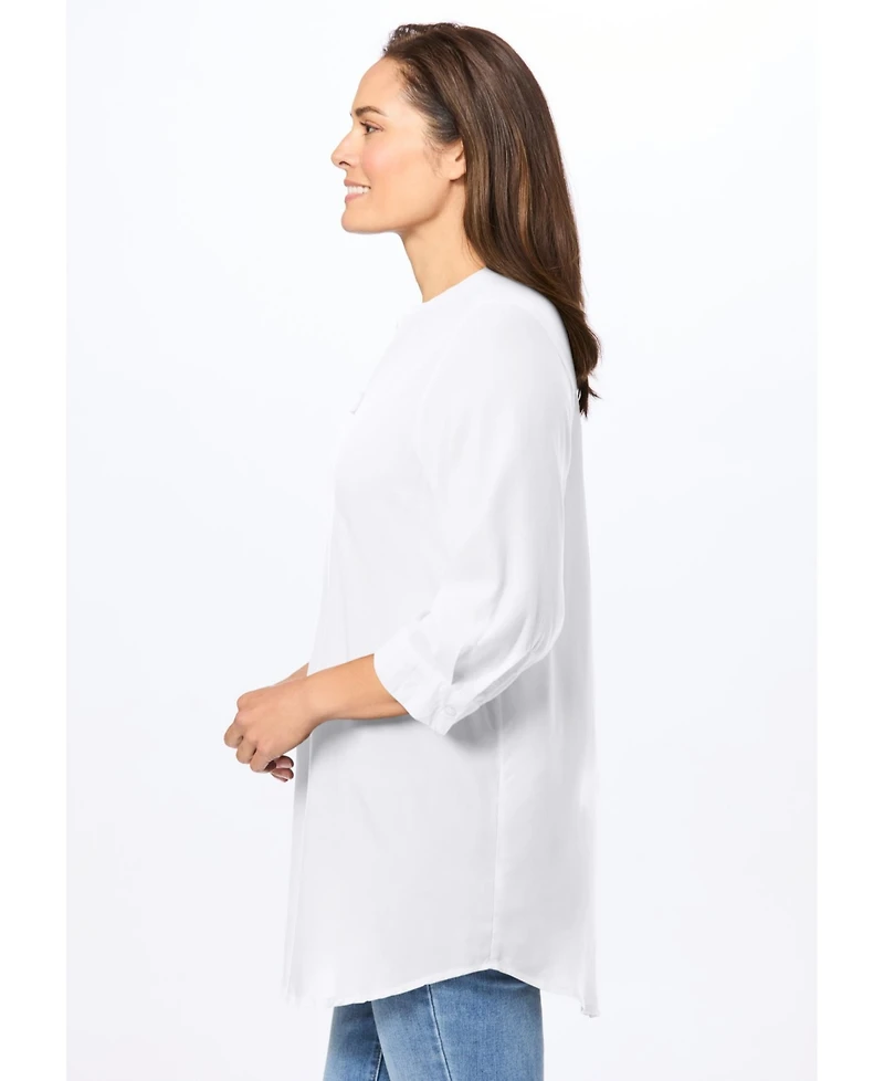 Woman Within Women's Rayon 7-Day Three-Quarter Sleeve Tab-Front Tunic Top