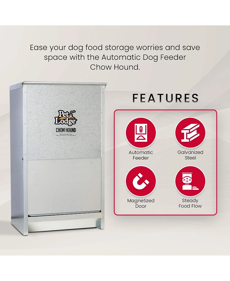 Pet Lodge Dry Food Automatic Steel Dog Feeder Chow Hound w/ 50 Pound Capacity