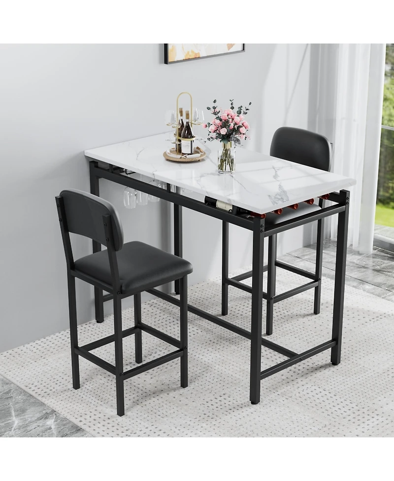 Casainc 3 Piece Dining Table Set with 2 Upholstered Chairs for Kitchen or Small Apartment