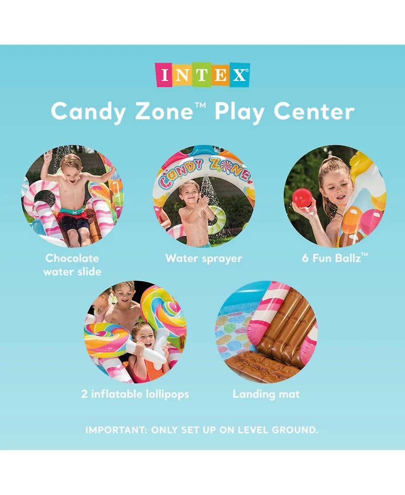 Intex 9ft x 6ft x 51in Kids Inflatable Candy Zone Play Center Pool w/ Waterslide