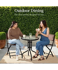 Best Choice Products 3-Piece Patio Bistro Dining Furniture Set w/ Round Textured Glass Tabletop, Folding Chairs