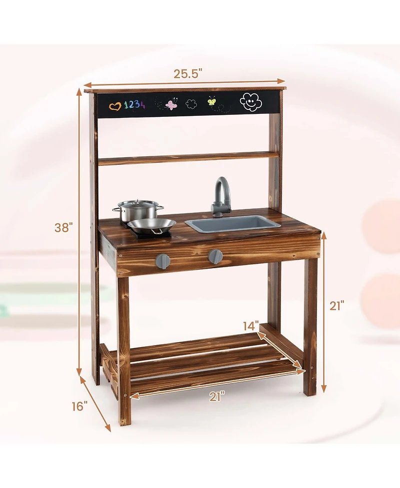 Costway Kids Mud Kitchen Play Kitchen with Blackboard, Stoves, Removable Sink