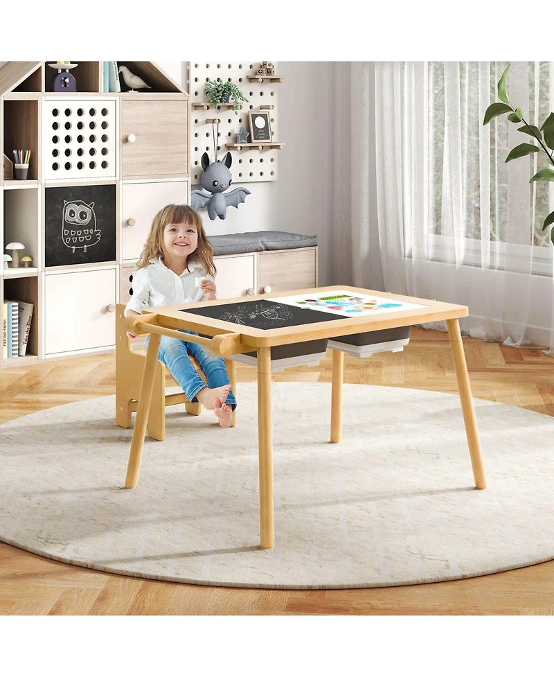 Costway Sensory Table & Chair Set for Kids 2-8 with Foldable Bins Sand/Water Paper Beige