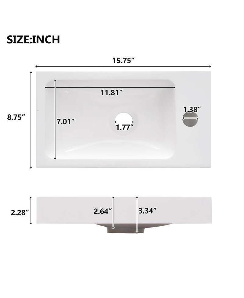 Casainc 15.75" Bathroom Vanity with Reversible Resin Sink, Adjustable Shelf, Push-to-Open Door and Reversible Cabinet