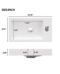 Casainc 15.75" Bathroom Vanity with Reversible Resin Sink, Adjustable Shelf, Push-to-Open Door and Reversible Cabinet
