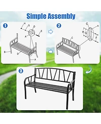 Gymax Garden Bench Metal Frame w/ Ergonomic Armrest Load Patio