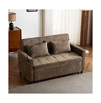 Maison Boucle 56.9" Pull-Out Sleeper Sofa with Usb Ports, Phone Holder & Adjustable Backrest, Convertible Sofa Bed with Pillows-Maison Boucle