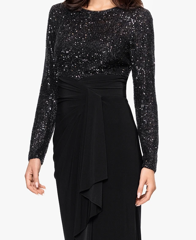 black sequin dress macys Lace-Up Open-Back Long Black Prom Dress with Glitter Black / 2 main image 1