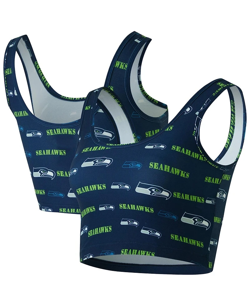 Concepts Sport Women's College Navy Seattle Seahawks Mosaic Allover Print Bralette