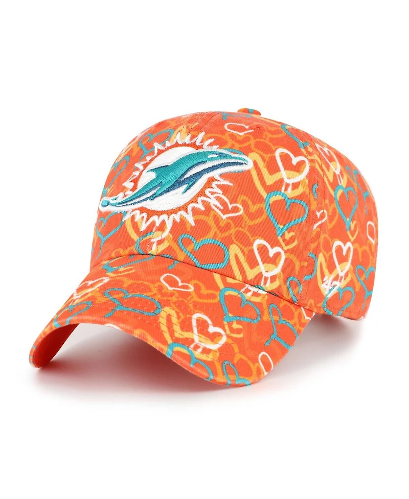 '47 Brand Big Girls Orange Miami Dolphins Mural Clean Up Adjustable Hat