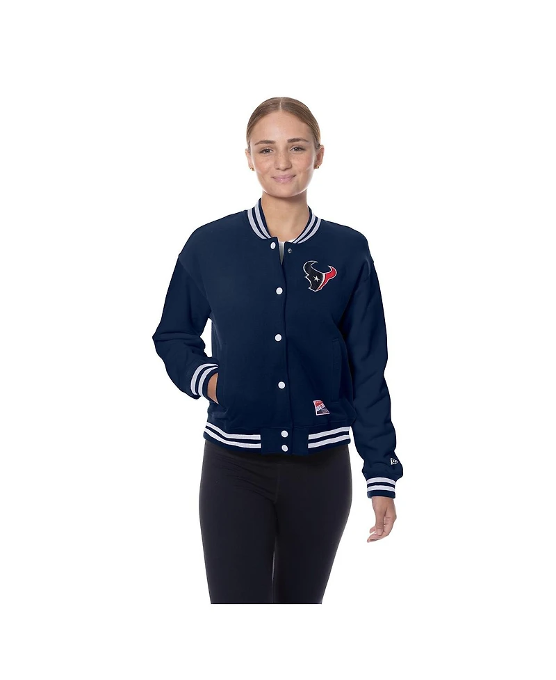 New Era Women's Navy Houston Texans Throwback Fleece Full-Snap Jacket