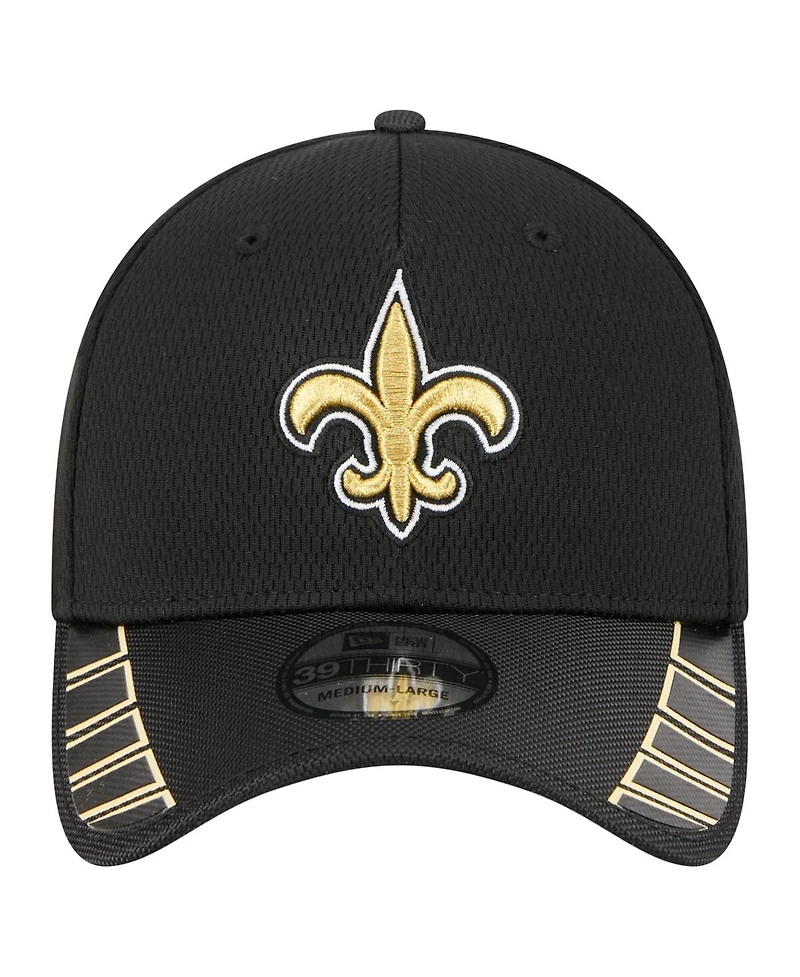 New Era Men's Black Orleans Saints Visor Hit 39THIRTY Flex Hat