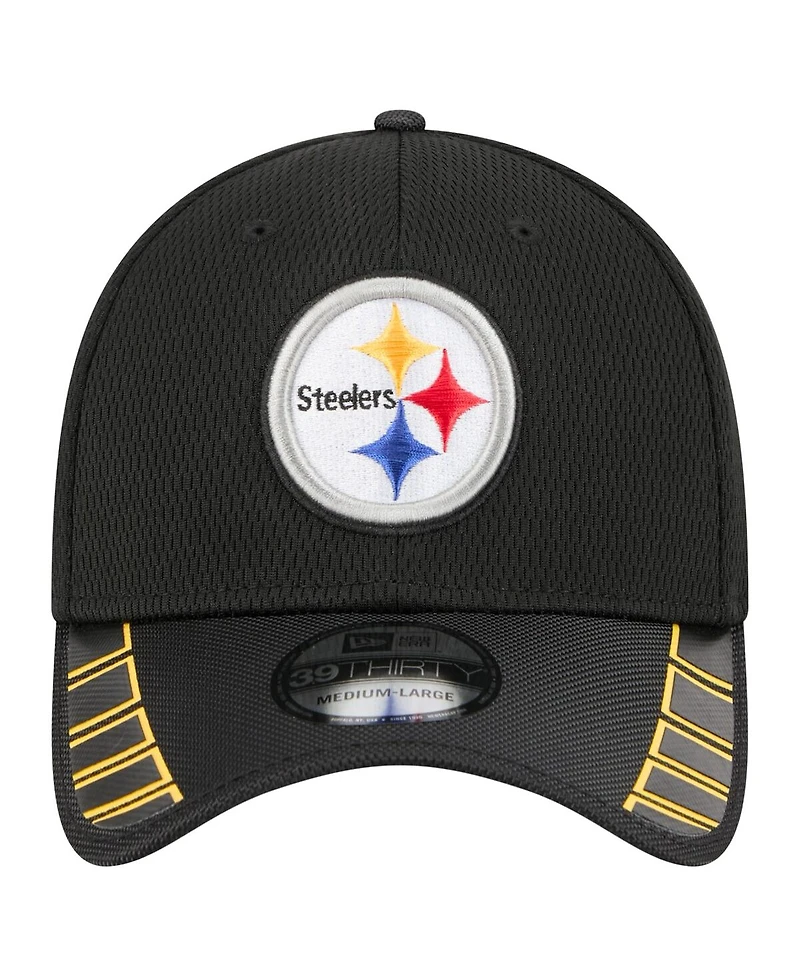 New Era Men's Black Pittsburgh Steelers Visor Hit 39THIRTY Flex Hat