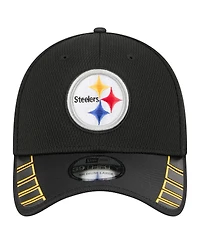 New Era Men's Black Pittsburgh Steelers Visor Hit 39THIRTY Flex Hat