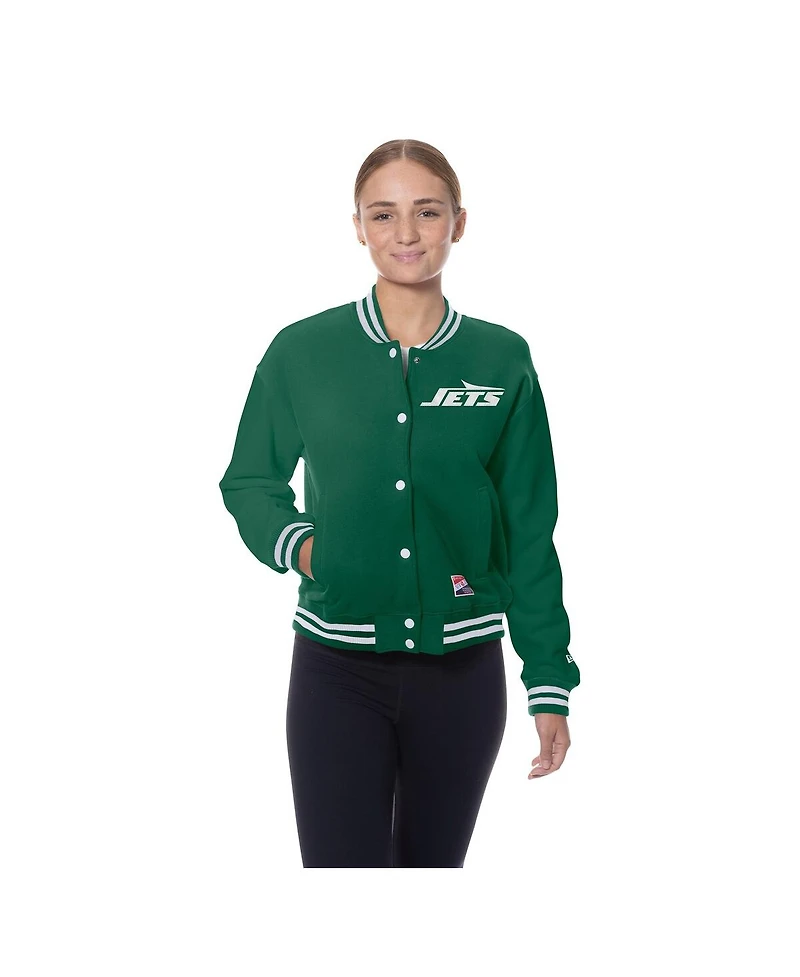 New Era Women's Kelly Green York Jets Throwback Fleece Full-Snap Jacket