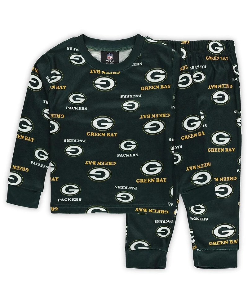 Outerstuff Toddler Green Green Bay Packers All-Over-Print Long Sleeve T-Shirt and Pants Sleep Set