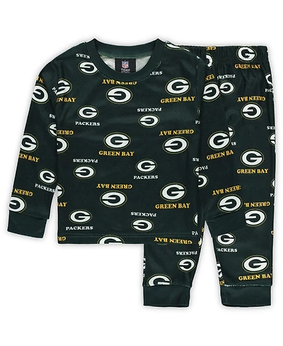 Outerstuff Toddler Green Green Bay Packers All-Over-Print Long Sleeve T-Shirt and Pants Sleep Set