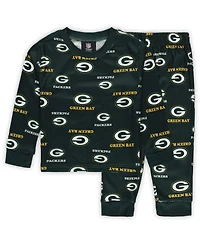 Outerstuff Toddler Green Green Bay Packers All-Over-Print Long Sleeve T-Shirt and Pants Sleep Set
