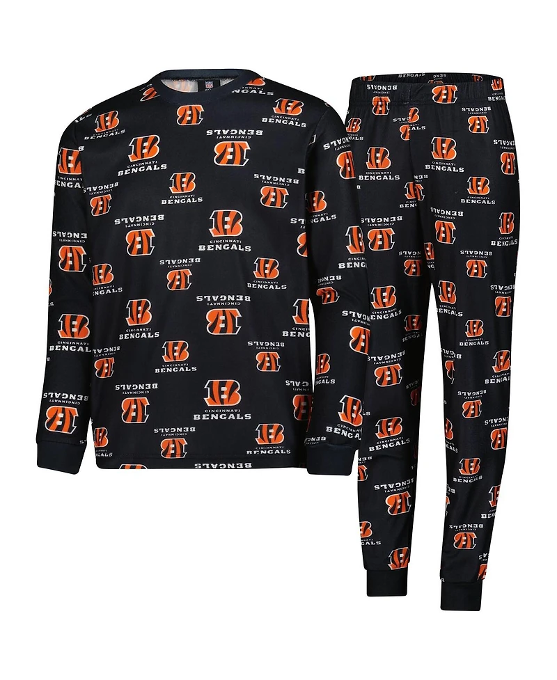 Outerstuff Big Boys and Girls Black Cincinnati Bengals All-Over-Print Long Sleeve T-Shirt and Pants Sleep Set
