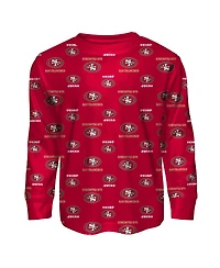 Outerstuff Big Boys and Girls Scarlet San Francisco 49ers All-Over-Print Long Sleeve T-Shirt and Pants Sleep Set