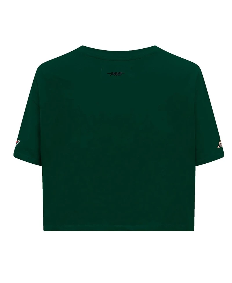 Pro Standard Women's Green Minnesota Wild Boxy Script Tail Cropped T-Shirt