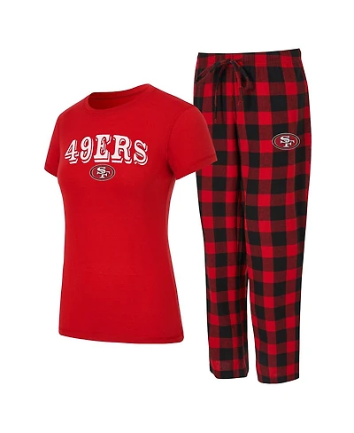 Concepts Sport Women's Scarlet, Black San Francisco 49ers Avondale T-Shirt Pants Flannel Pj Set