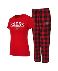 Concepts Sport Women's Scarlet, Black San Francisco 49ers Avondale T-Shirt Pants Flannel Pj Set