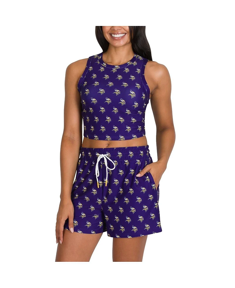 Concepts Sport Women's Minnesota Vikings Gauge Allover Print Cropped Tank Top Shorts Sleep Set
