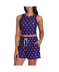 Concepts Sport Women's Minnesota Vikings Gauge Allover Print Cropped Tank Top Shorts Sleep Set