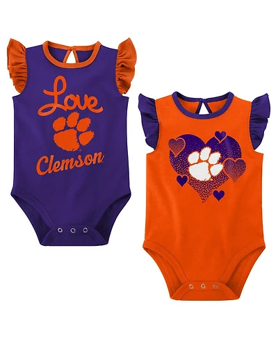 Outerstuff Baby Girls 2-Pack Orange/Purple Clemson Tigers Spread the Love Bodysuit Set