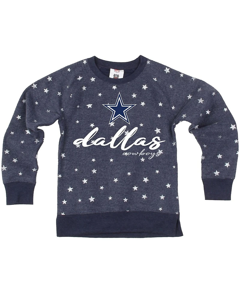 Wes Willy Big Girls Navy Dallas Cowboys Shimmer Star Reverse Fleece Pullover Sweatshirt