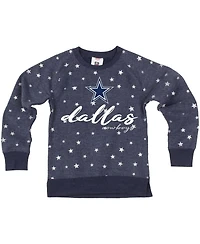 Wes Willy Big Girls Navy Dallas Cowboys Shimmer Star Reverse Fleece Pullover Sweatshirt