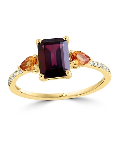 Lali Jewels Multi-Gemstone & Diamond (1/20 ct. t.w.) Ring in 14k Yellow Gold
