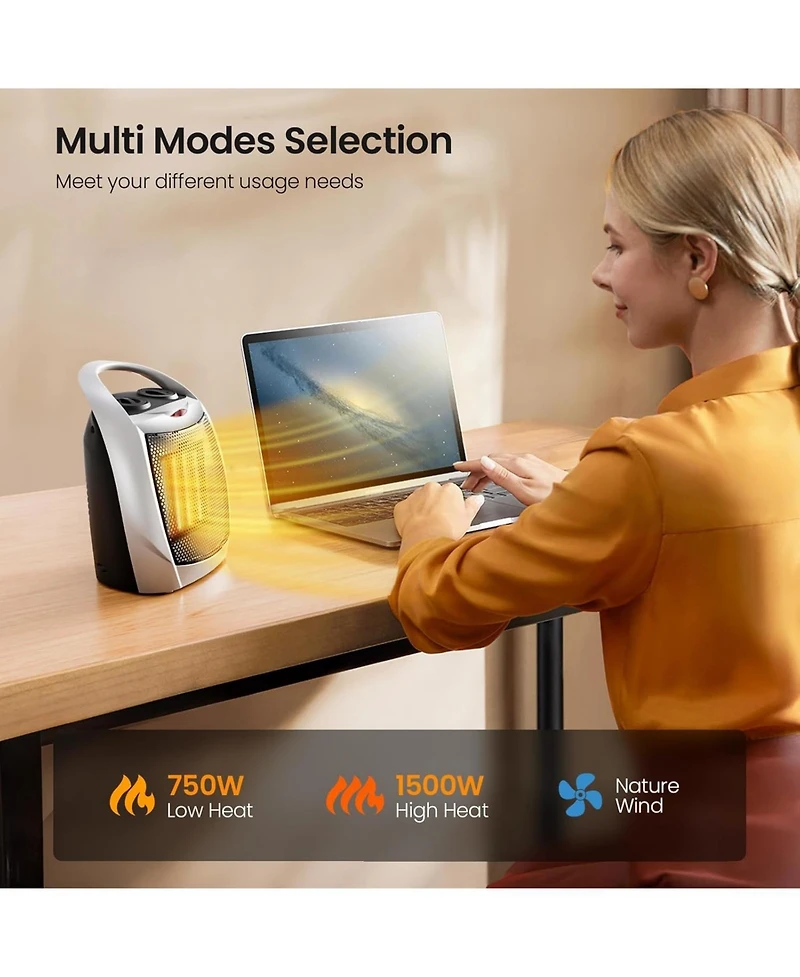 Cowsar Small Electric Space Heater Ceramic Space Heater,Portable Heater Fan for Office with Adjustable Thermostat and Overheat Protection