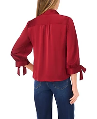 CeCe Women's 3/4-Sleeve Tie Cuffs Button-Down Blouse