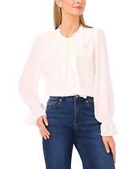 CeCe Women's Long Sleeve Button-Down Ruffle Top