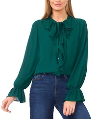 CeCe Women's Long Sleeve Button-Down Ruffle Top
