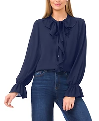 CeCe Women's Long Sleeve Button-Down Ruffle Top