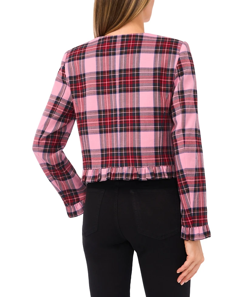 CeCe Women's Collarless Crew Neck Ruffle Detail Jacket