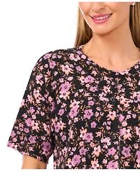 CeCe Women's Floral Print Short Sleeve Cardigan