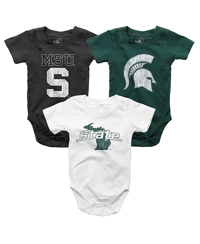 Wes & Willy Baby Boys and Girls Michigan State Spartans 3-Pack Bodysuit Set
