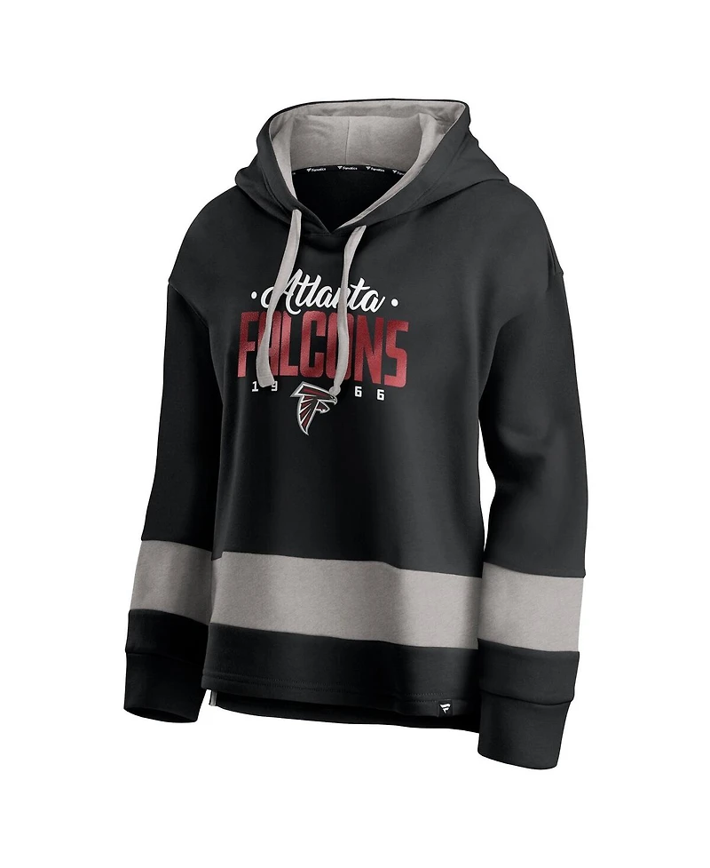 Fanatics Women's Black/Gray Atlanta Falcons Huddle Up Fundamental Fleece Color Block Pullover Hoodie