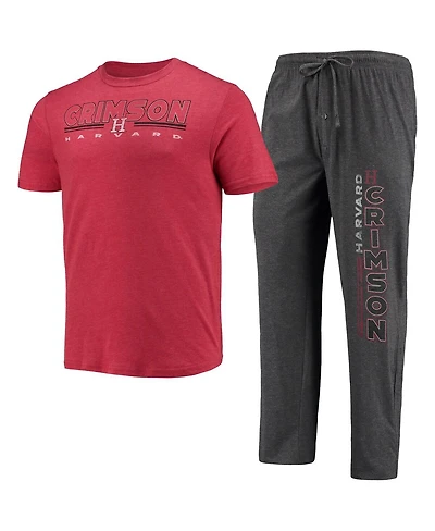 Concepts Sport Men's Heathered Charcoal/Crimson Harvard Crimson Meter Top and Pants Sleep Set