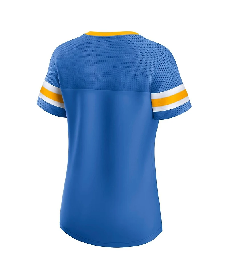 Fanatics Women's Powder Blue Los Angeles Chargers Lace-Up Bling T-Shirt