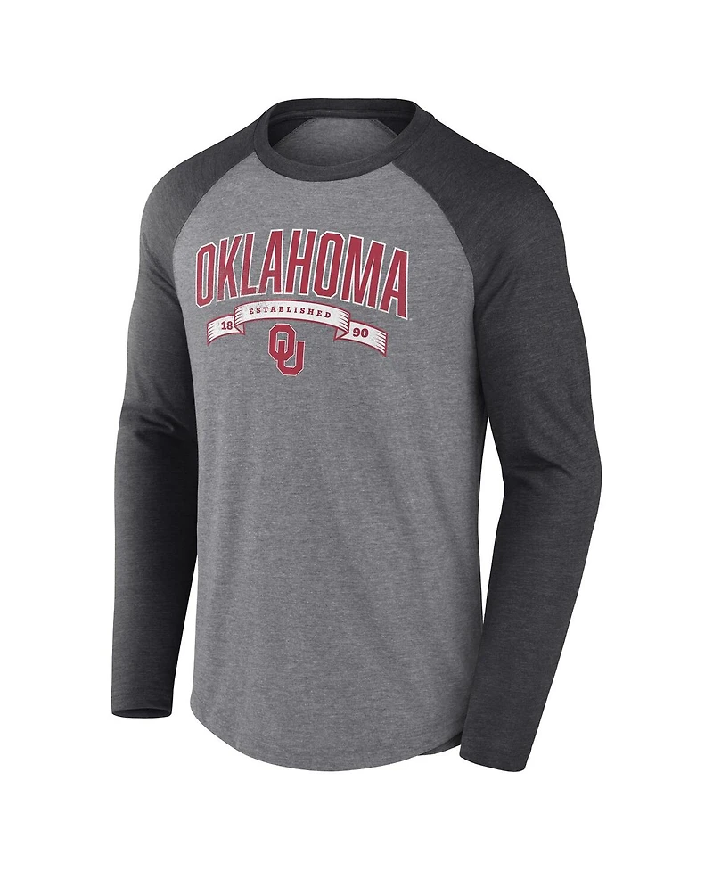 Fanatics Men's Gray Oklahoma Sooners Banner Year Tri-Blend Raglan Long Sleeve T-Shirt