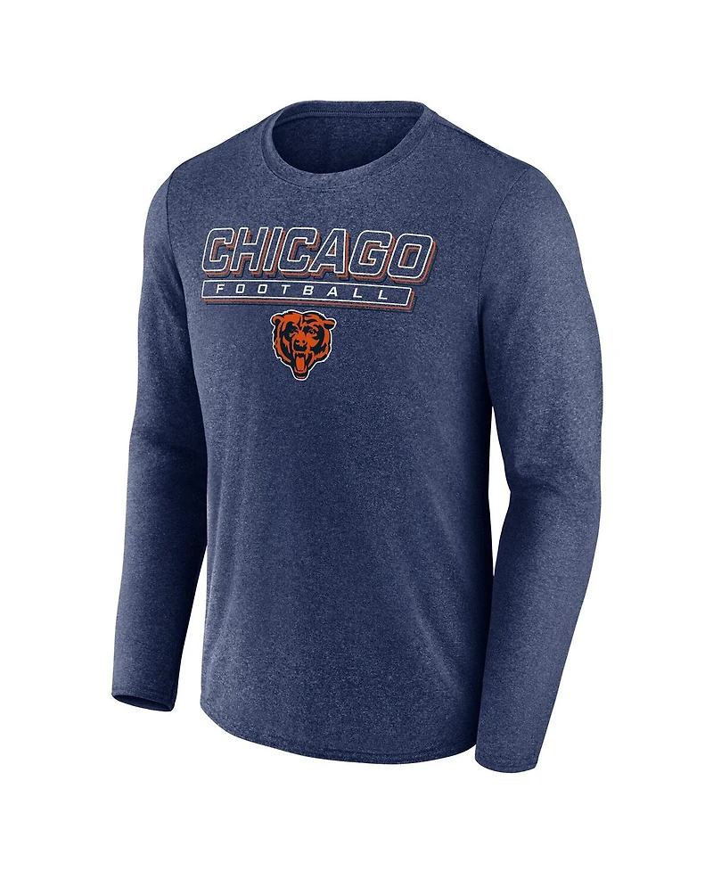 Fanatics Men's Heather Navy Chicago Bears Fundamentals Long Sleeve T-Shirt
