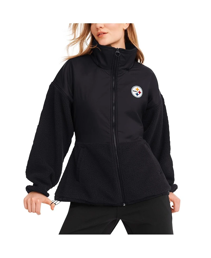 Dkny Sport Women's Black Pittsburgh Steelers Drew Mixed Media Full-Zip Jacket