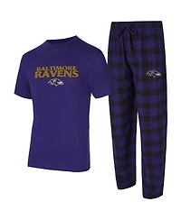 Concepts Sport Men's 2-Piece Purple/Black Baltimore Ravens Avondale T-Shirt and Flannel Pants Set